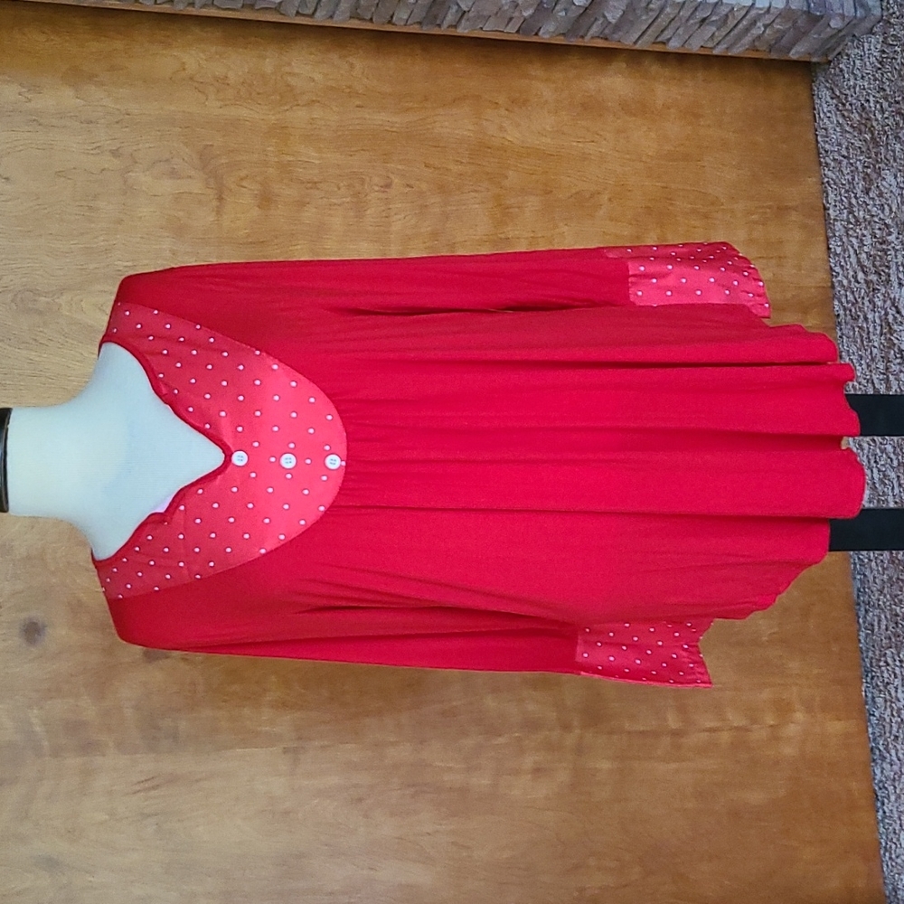 Bright red & white polka dot blouse